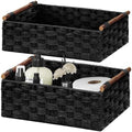 Vagusicc Wicker Storage Basket, Set of 2 Hand-Woven Paper Rope Wicker Basket for Organizing with Handle Decorative Storage Bins for Counter Pantry Shelves Toilet Paper Basket for Toilet Tank Top,Black by Vagusicc