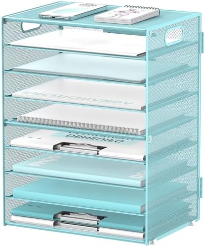 9-Tier Paper Organizer for Desk, Letter Tray with Handles, Blue, 2 Pack by DALTACK