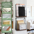 Mail Holder Magazine Basket 2Pack Black Wall Mount File Organizer Wood Rack - Image 6