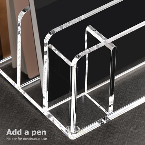 SANRUI Clear Acrylic Mail Organizer with 5 Compartments and 1 Pen Holder - Image 3