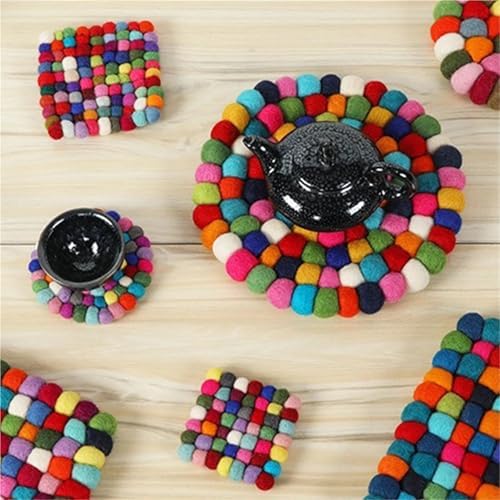 Wool Felt Woven Cup Mats Coasters Set Handmade Table Protector Cute Desk Pads - Image 7