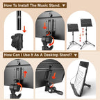Music Stand, Folding Music Stand Portable Music Stand For Sheet Music - Image 6