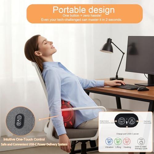 3-in-1 Lumbar Massager with Heating/Vibration/Adjustable Traction Memory foam lumbar pillow conforms to the spine's natural curve for relaxation Smart air cushion Ideal for home, office, or in-car use - Image 5