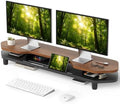 Dual Monitor Stand Riser, 39.4 Inch Large Monitor Stand with Storage Shelf, 2-Tier Desk Organizer for PC, Laptop, Printer | 2 Slots for Phone/Tablet, Computer Monitor Riser, Wood Desk Shelf for TV by AFOOYO