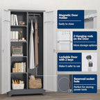 72.8" H Metal Garage Storage Cabinets with Doors and Shelves, Broom Closet Storage Cabinet, Tool Cabinets with Hanging Rod, Cleaning Storage Cabinets for Garage, Office, Laundry Room - Image 4
