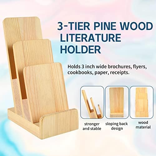 2 Pieces 3-Tier Pine Wood Literature Holder pamphlet display stand Trifold Brochure Organizer Flyer Holder Postcard Display and Countertop Wooden Display Stand Book Display for Magazine Pamphlet - Image 3