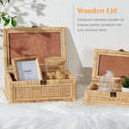 2PCS Rattan Box with Lid Decorative Natural Handmade Boho Basket - Image 2