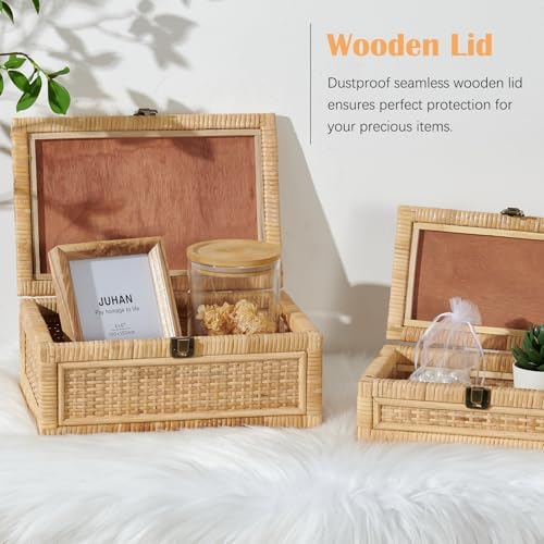 Rattan Box with Lid Decorative Natural Handmade Boho Baskets - Image 2