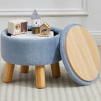 Small Foot Stool Ottoman with Storage, Soft Faux Fur Ottoman Foot Rest for Couch, Round Footstool with Storage, Small Ottomans and Footstools for Living Room and Entryway (Light Blue) by FIMIVIBI
