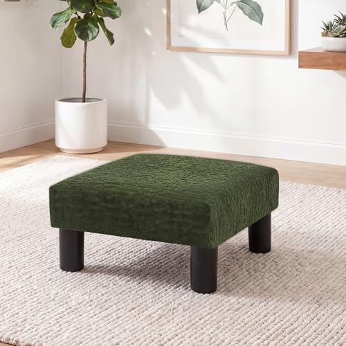 Joveco Small Foot Rest Stool Ottoman, 3D Velvet Square Upholstered Footstool for Chair, Under Desk, Office, Living Room, Deep Green by Joveco