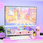 Kawaii Desk Organizer Cute Desk Organizer with Drawers Monitor Riser Stand Monitor Riser Computer Stand for PC, Laptop, Printer - Image 4
