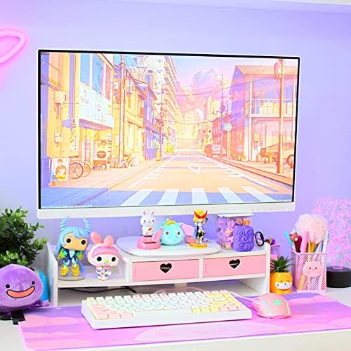 Kawaii Desk Organizer Cute Desk Organizer with Drawers Monitor Riser Stand Monitor Riser Computer Stand for PC, Laptop, Printer - Image 4
