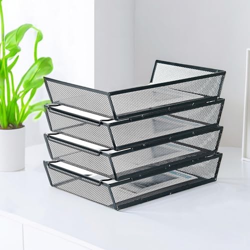 SETTFRFE 4 Tier Metal Letter Tray Desk Organizer-Stackable Paper Tray,Black (Pack of 2) - Image 4