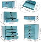 5 Pcs Desktop Storage Organizers,15 Drawers Cabinet for Tabletop,Wooden Stackable Organizer,Blue - Image 3