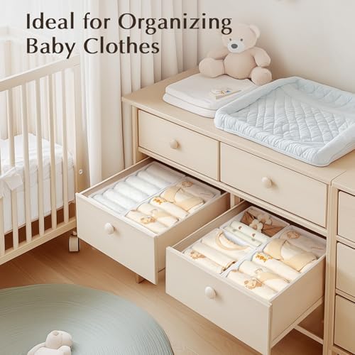DIMJ Drawer Organizers Clothes, Set of 12 Dresser Organizer Bins, Fabric Closet Organizers and Storage, Shallow Drawer Dividers for Nursery, Clothing, Baby Clothes, Socks, Underwears, Tie (White) - Image 4