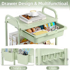 KINGRACK 3 Tier Metal Rolling Cart with Drawer, Green Utility Storage Cart - Image 3