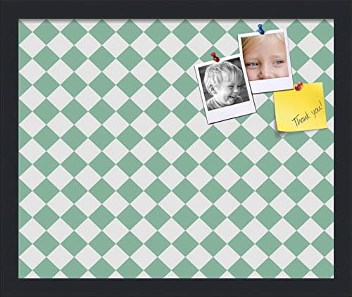 PinPix 17x14 inch Cork Bulletin Board. This Decorative Framed Pin Board Comes with Diamond Pattern in Green and White Design and Satin Black. Ideal for Home, Office Decor or School (PinPix-330) by PinPixBulletinBoards