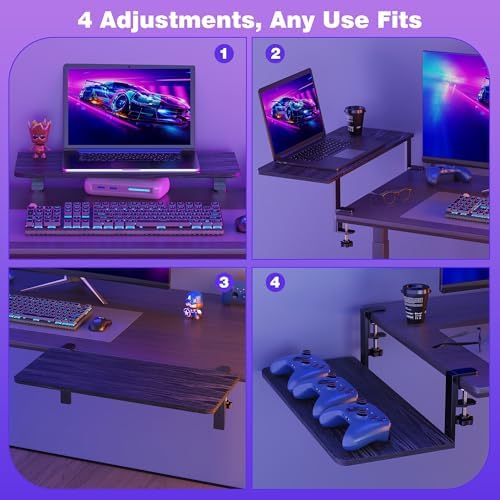 Desk Extender, 22-inch Clamp-On Desk Shelf, Height-Adjustable Desktop Shelf Organizer for Monitors Office and Gaming Accessories, Arm Support Table Extension, 44lbs Heavy Duty, Black - Image 6