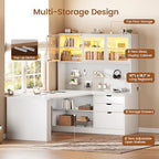 SEDETA L Shaped Corner Gaming Desk with 3 Wood Drawer and Large Bookshelf - Image 5