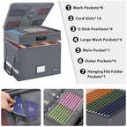DocSafe File Box with Lock,Multi-Layer Fireproof Document Box Collapsible File Storage Organizer with Pockets/Handle,Large Portable Home Office Filing Box for Hanging Letter/Legal Size Folders,Gray - Image 2