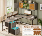 SEDETA Reversible Farmhouse L Shaped Gaming Desk with Drawers, Hutch - Image 5