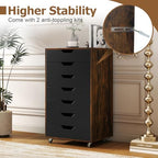 GIANTEX 7-Drawer Storage Cabinet, Mobile File Organizer with 4 Universal Casters, Wooden Vertical Filing Cabinet on Lockable Wheels for Office, Study, Living Room (19.5” x 16” x 34.5”,Brown+Black) - Image 7