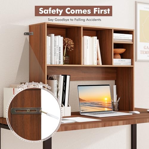 LDAILY Desktop Bookshelf, 2-Tier Office Desk Shelf Organizer Desk Hutch with 4 Shelves, 37’’L Wood Storage Rack Display Shelf for Computer Desk, Office, College Dorm, Bedroom (Walnut) - Image 5