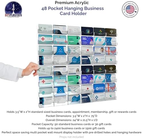 Marketing Holders Wall Business Card Holder with Hanging Hardware for 3.5" x 2" Contact Cards Trade Show Expos Real Estate Retail Stores 48 Pocket Clear Acrylic - Image 2