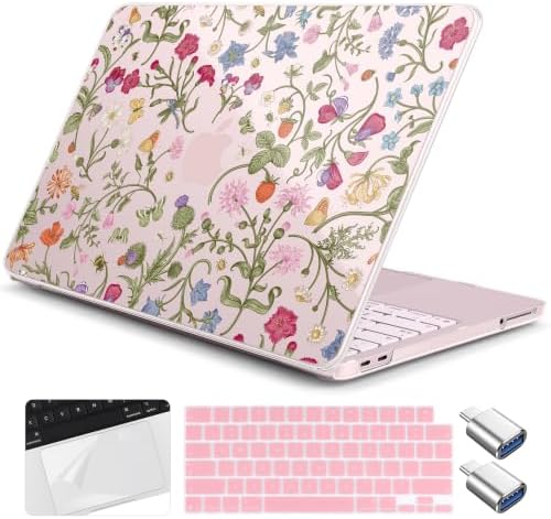 for MacBook Neo 13 inch Case 2026 (Model A3404, A18 Pro) Precision Fit & Scratch Unique Design Hard Shell, Keyboard Cover, Trackpad Protector, 2 OTG Adapter, for Women Cute, Garden Whimsy by Yebiseven