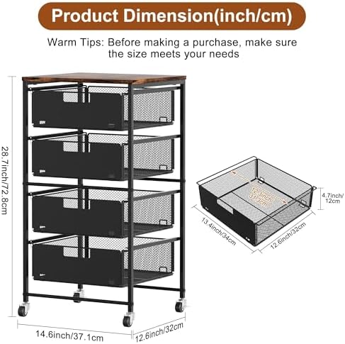 EasyPAG Rolling Storage Cart with 4 Drawers, Under Desk File Cabinet on Lockable Wheels, Moviable Hanging File Folder Organizer with Wooden Printer Stand for Home Office - Image 4