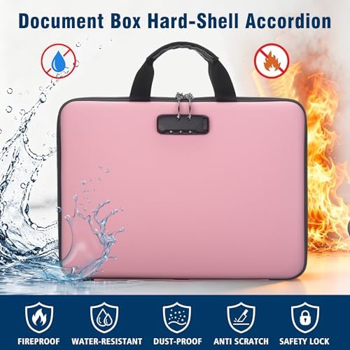 EXLIFBAG Fireproof Document Box with Lock, 13 Pocket Accordion File Folder - Image 2