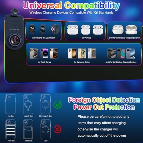 HAUTOCO Wireless Charging Mouse Pad, RGB Large Gaming Desk Mat - Image 4