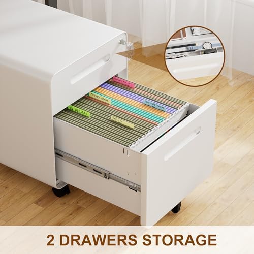 2 Drawer Mobile Low Profile File Cabinet with Lock and 4 Keys - Image 6