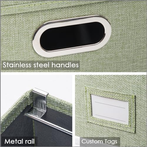 PRANDOM File Organizer Box - Set of 2 Collapsible Decorative Linen Filing Storage Hanging File Folders with Lids Office Cabinet Letter Size Green (14x9.3x10.8 inch) - Image 6