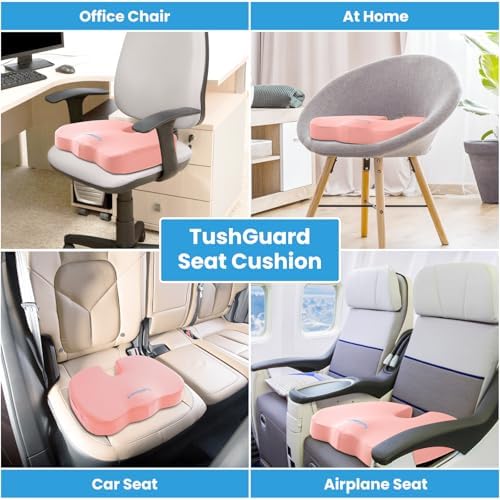 TushGuard Memory Foam Seat Cushion for Office Chair, Car Seat, Pink, XL - Image 5