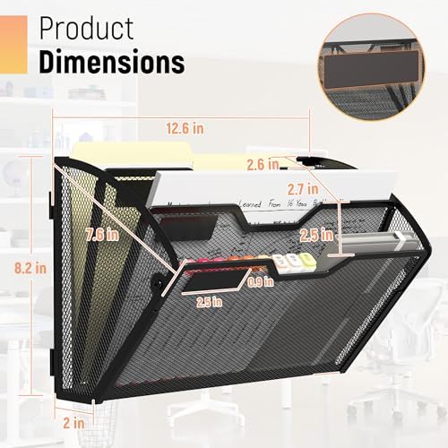 Docnest 3 Pack 3 Tier Dual-Mount Magnetic Mesh File Holders, Wall Organizer - Image 2