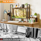 WelFurGeer LED Desk Shelf Organizer with RGB Light Strip, 2-Tier Desktop Shelf for Computer Monitor, Sturdy Metal Frame & Wood Shelves - Desk Hutch Bookshelf for Home Office, Dorm, Gaming (Brown) - Image 4