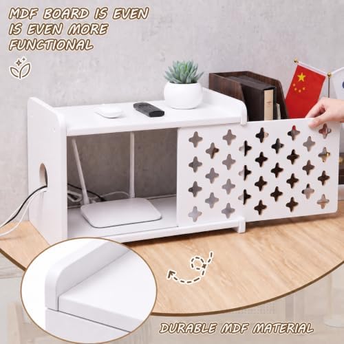 SKAGIT Wooden WiFi Router Storage Box Hider, Decorative Projector Box Hider Rack Countertop, Cable Management Organizer for Modem, Router, Power Strip, and Small Accessories White - Image 6