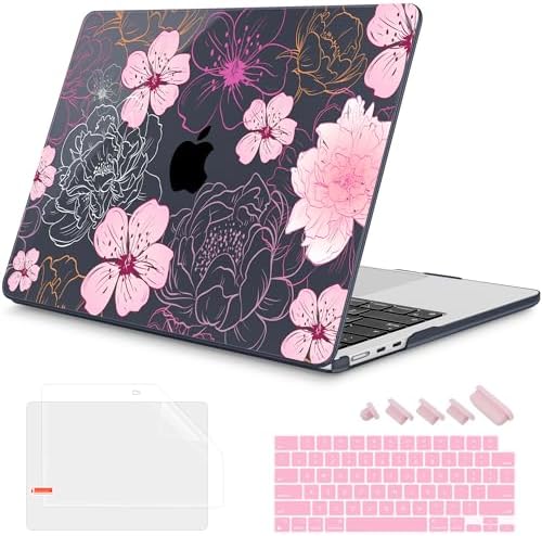 Mektron for 2026/2025/2024/2023 MacBook Air 15 INCH M5 A3448 /M4 A3241 /M3 A3114 /M2 A2941 Case, Printed Plastic Hard Shell Cover with 15.3" Liquid Retina Display Touch ID, Flowers Illustration by Mektron