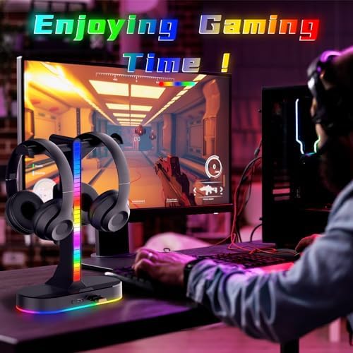 Dual Headphones Stand with Charger for Men, Headset Holder Stand for Desk - Image 6