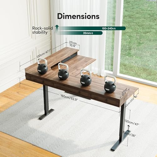 CubiCubi 63"x48" L Shaped Standing Desk with Drawers & Shelf, Deep Walnut - Image 3