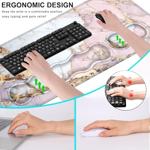 Keyboard Wrist Rest and Mouse Pad with Wrist Support Set Ergonomic Coaster,Memory Foam,Easy Typing Pain Relief,Large XL Desk Mat 31.5"x 11.8",Colorful Marble - Image 6