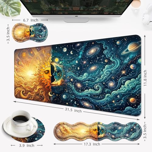 Desk Mat, Mouse Pad with Wrist Rest, 4-in-1 Large Mouse Pads for Desk, Ergonomic Mouse Pad and Keyboard Wrist Rest Gaming Keyboard Mat for Office,Sun and Moon - Image 6