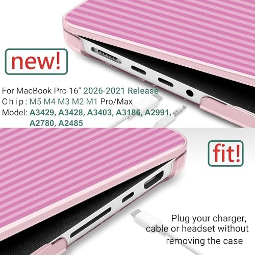 DONGKE Compatible with MacBook Pro 16 Inch Case (2026-2021 Release, M5 M4 M3 M2 M1 Pro/Max Chip), Plastic Hard Shell with Keyboard Cover & Screen Protector for MacBook Pro 16", Pink Stripes - Image 2