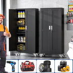 GAIOUS Metal Garage Storage Cabinet with Lock, Steel Tool Cabinet with 2 Door and 4 Adjustable Shelves, 71” Tall Lockable File Cabinet with Wheels, Rolling Cabinet for Home Office Garage Gym - Black - Image 6