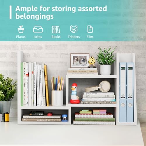 Desktop File Organizer Desk Organizer Shelf - White Office Organization Shelves for Top of Desk Organizers and Accessories Corner Bookshelf Table Top Shelving Small Hutch Decorations for Women Office - Image 7