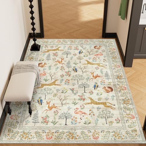 DUKINO 3x5 Rug, Washable Animal Area Rug for Bedroom Non Slip, Beige - Image 5