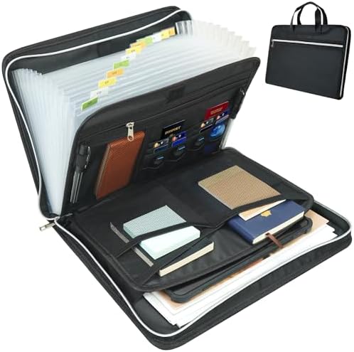 Accordion File Organizer,Fireproof Safe Document Bag,Expanding File Folder Tote Bag with Multi Pockets,Home Travel Fire Safe 13 Pockets Storage Organizer for Important Letter A4 Files by Zanoal