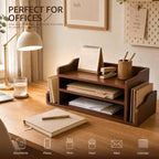 Wood Desk Organizer: File Organizer with 3-Tier Shelf and Side Slots, Brown - Image 5