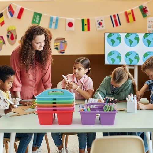 6 Pack 4 Compartment Classroom Caddy with Handle, Rainbow - Image 6